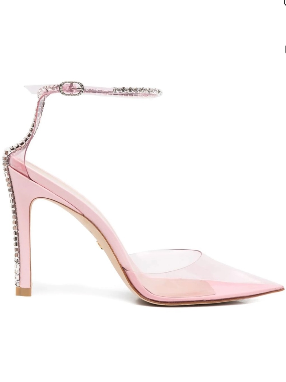 Stuart Weitzman Pink Crystal-Strap Pointed Stiletto Pumps